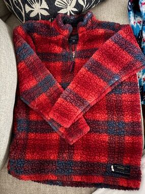 Southern Marsh Kids Red and Navy Sherpa Pullover